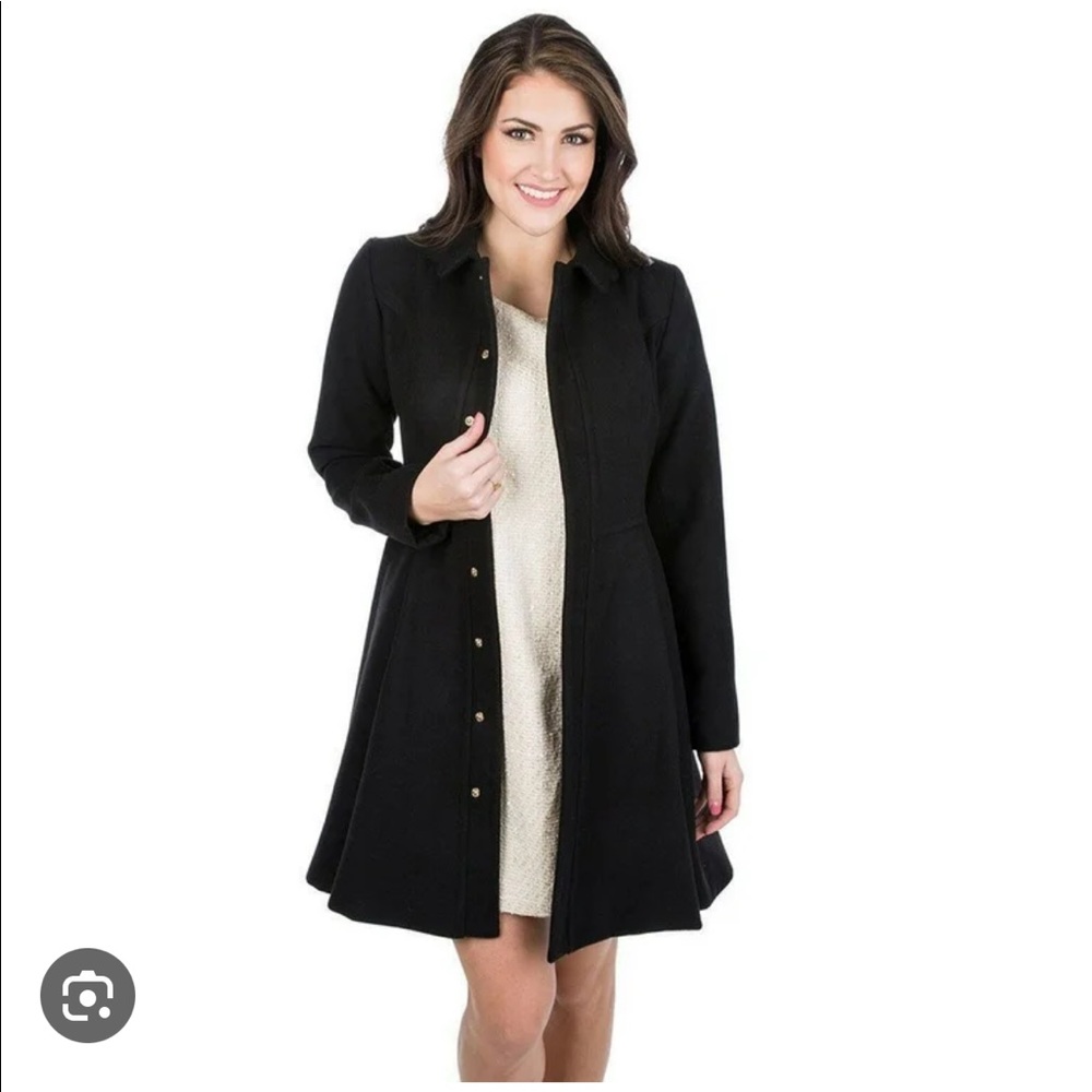 EUC Lauren James Chloe black coat knee length